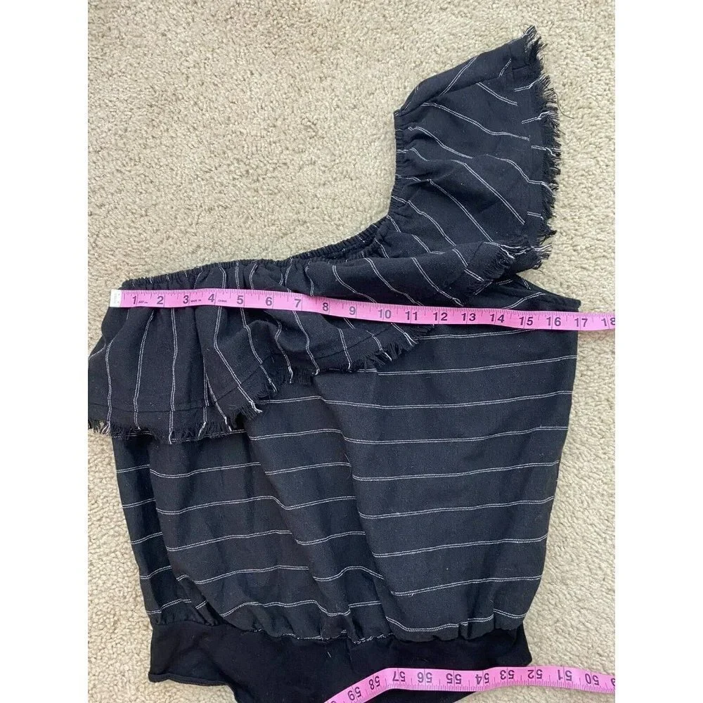 Promesa Womens Bodysuit Size M NWT One Shoulder Striped Ruffled Top - Picture 4 of 6